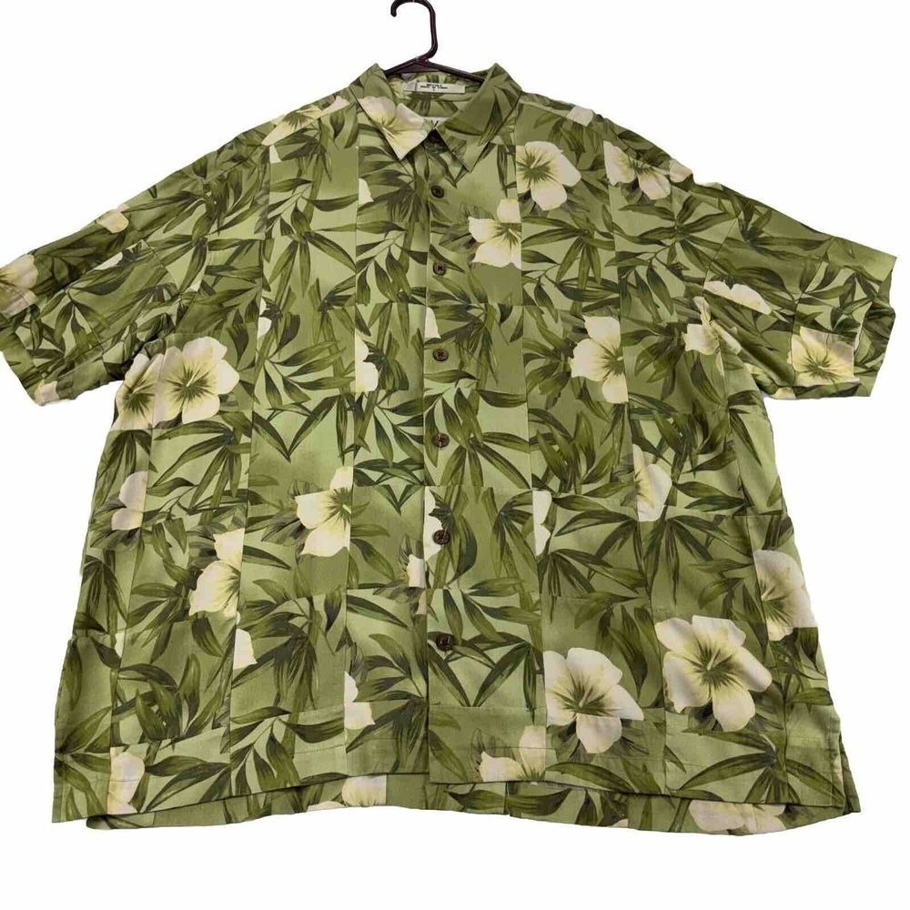 Orvis Shirt Men's L Short Sleeve Floral Hawaiian Button Up 100% Silk Tropical